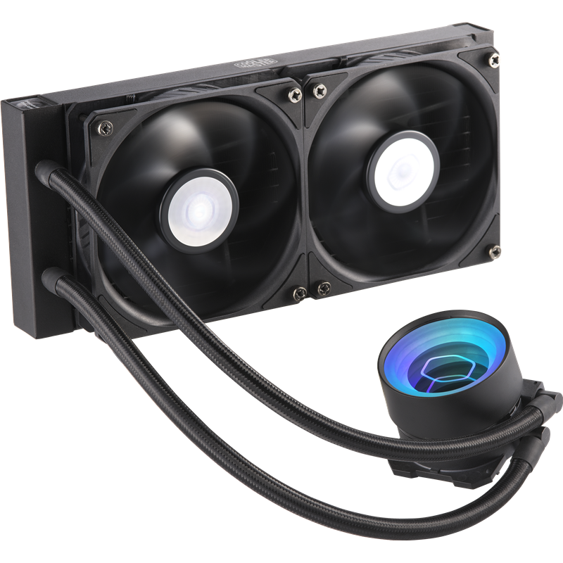 Система охлаждения/ Cooler Master MasterLiquid ML240 Mirror (210W, 240mm, ARGB, fans: 2x120mm/62CFM/27dBa/1800rpm, 1200/115X/2066/2011-V3/2011/AM5/AM4/AM3/AM3+/AM2/AM2+/FM2/FM2+/FM1/1700 only with bracket)