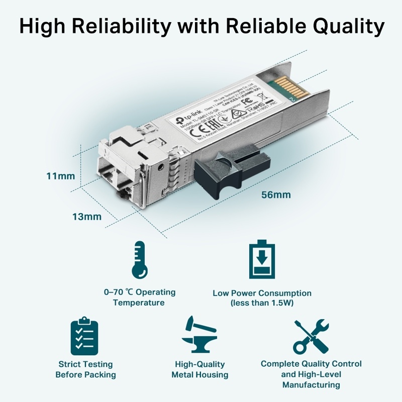 Трансивер/ 10G SFP+ Module, LC connector, 50/125um or 62.5/125um Multi-mode, 850nm wavelength, distance up to 300m.