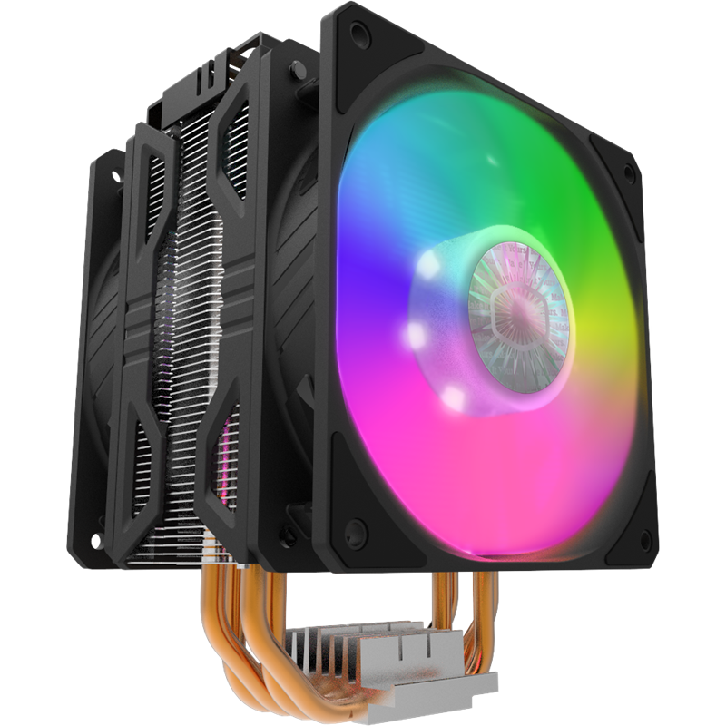 Кулер для процессора/ Cooler Master Hyper 212 LED Turbo ARGB (160W, 4-pin, 159mm, tower, Al/Cu, ARGB, fans: 2x120mm/62CFM/27dBA/1800rpm, 2066/2011-v3/2011/1700/1366/1200/115x/AM4/AM3+/AM3/AM2+/AM2/FM2+/FM2/FM1, ARGB Controller)