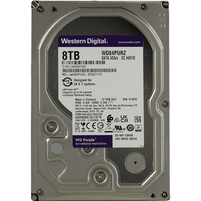 Жесткий диск/ HDD WD SATA3 8Tb Purple 5640 128Mb 1 year warranty