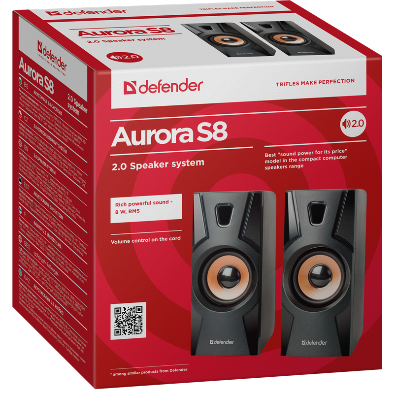 Defender Акустическая 2.0 система Aurora S8 черный, 8 Вт, питание от USB