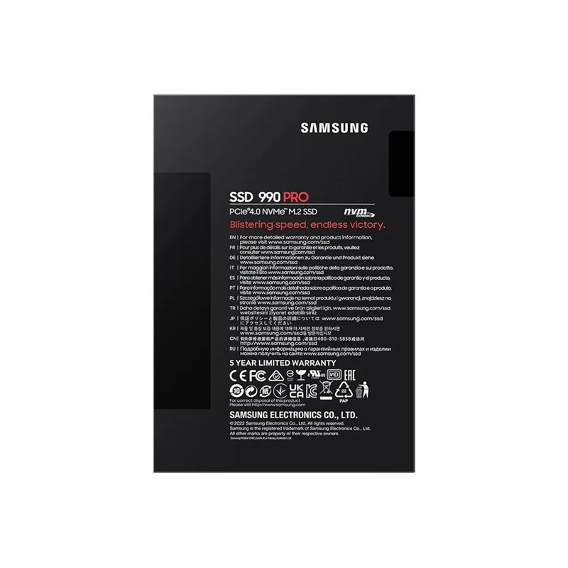 Твердотельные накопители/ Samsung SSD 990 PRO, 1000GB, M.2(22x80mm), NVMe 2.0, PCIe 4.0 x4, V-NAND TLC, R/W 7450/6900MB/s, IOPs 1 200 000/1 550 000, DRAM buffer 1024MB, TBW 600, DWPD 0.33 (12 мес.)