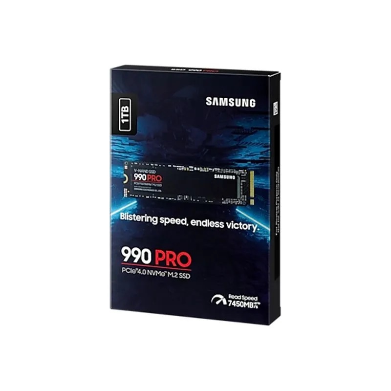 Твердотельные накопители/ Samsung SSD 990 PRO, 1000GB, M.2(22x80mm), NVMe 2.0, PCIe 4.0 x4, V-NAND TLC, R/W 7450/6900MB/s, IOPs 1 200 000/1 550 000, DRAM buffer 1024MB, TBW 600, DWPD 0.33 (12 мес.)