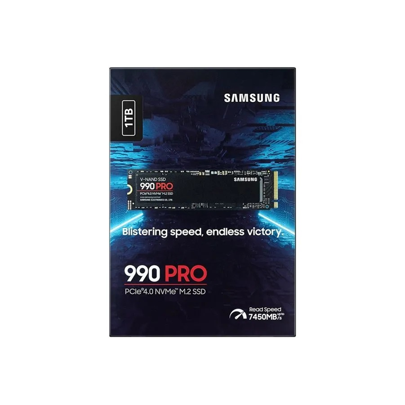 Твердотельные накопители/ Samsung SSD 990 PRO, 1000GB, M.2(22x80mm), NVMe 2.0, PCIe 4.0 x4, V-NAND TLC, R/W 7450/6900MB/s, IOPs 1 200 000/1 550 000, DRAM buffer 1024MB, TBW 600, DWPD 0.33 (12 мес.)