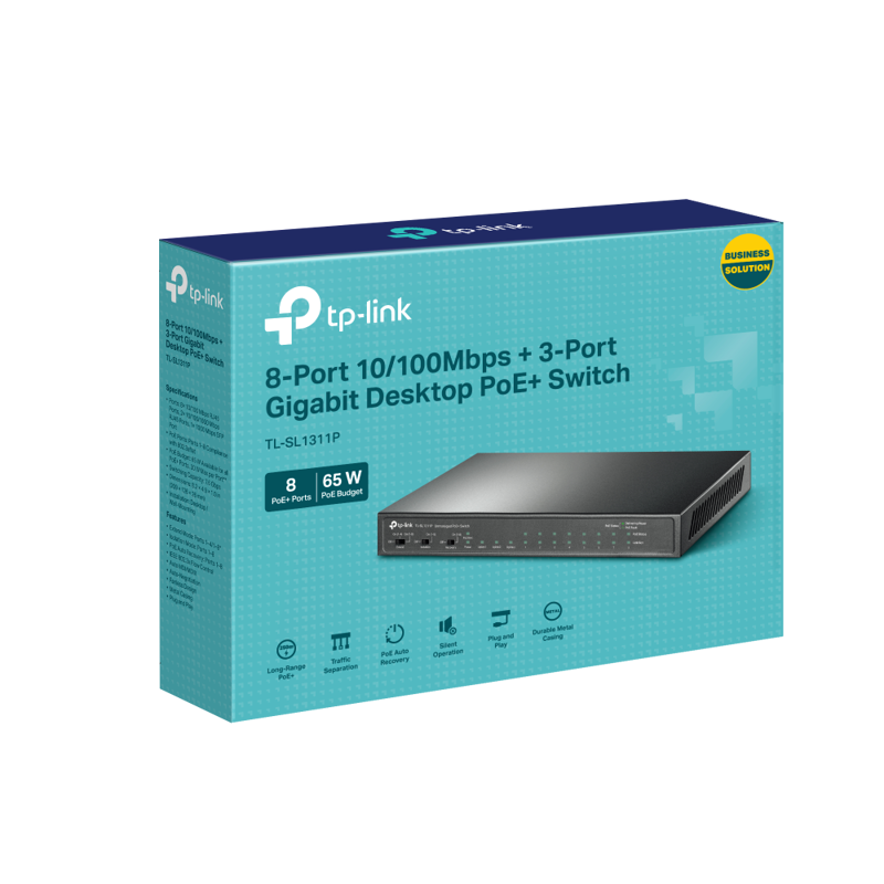 Коммутатор/ 8-Port 10/100Mbps + 3-Port Gigabit Desktop Switch with 8-Port PoE+