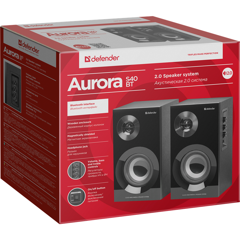 Defender Акустическая 2.0 система Aurora S40 BT 40Вт, bluetooth, 220В