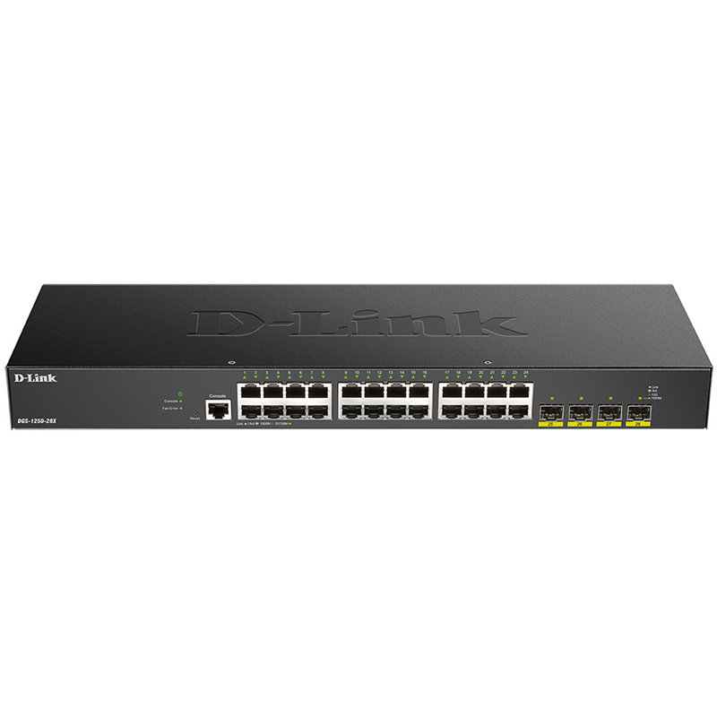 Коммутатор/ DGS-1250-28X Smart L2 Switch 24x1000Base-T, 4х10GBase-X SFP+, CLI, RJ45 Console