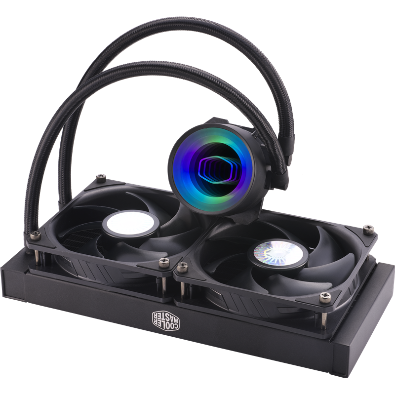 Система охлаждения/ Cooler Master MasterLiquid ML240 Mirror (210W, 240mm, ARGB, fans: 2x120mm/62CFM/27dBa/1800rpm, 1200/115X/2066/2011-V3/2011/AM5/AM4/AM3/AM3+/AM2/AM2+/FM2/FM2+/FM1/1700 only with bracket)