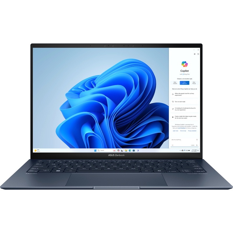 Ноутбук/ ASUS UX5304MA-NQ172 13.3"(2880x1800 OLED 16:10)/Intel Core Ultra 7 155U(1.7Ghz)/16384Mb/1024SSDGb/noDVD/Int:Shared/Cam/BT/WiFi/63WHr/war 1y/1kg/Ponder Blue/DOS + EVO; алюм корп; чехол